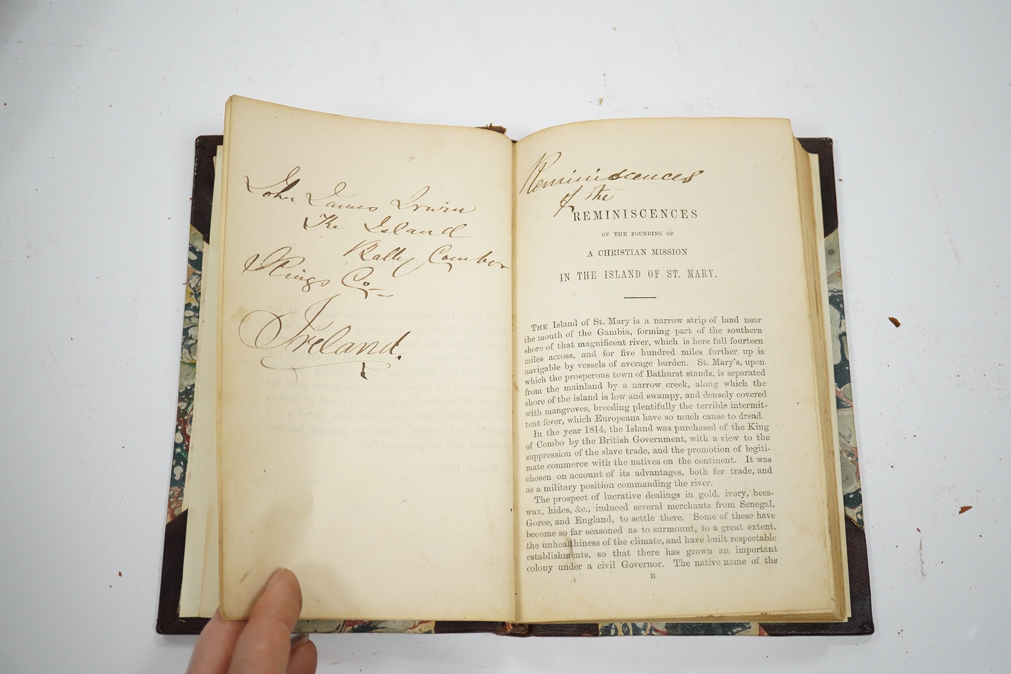 Morgan, Rev. John - Reminiscenes of the Founding of a Christian Mission on The Gambia. newly rebound half calf and marbled boards, sm.8vo. Wesleyan Mission House, 1864
